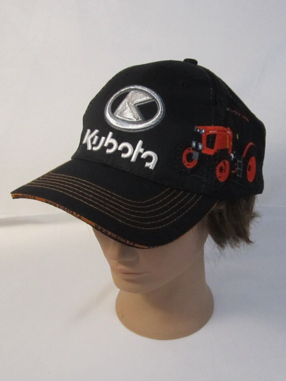 Kubota Tractor Black Polyester Hat Cap with Adjustable Strap - Adult Size